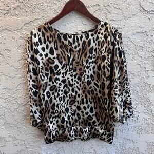 Chicos Silky Leopard Print Dolman Sleeve Bliuse Size 0 (Small)